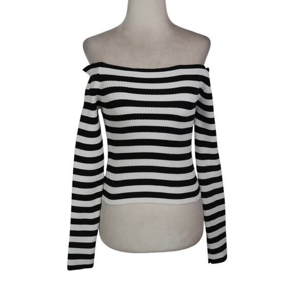 Silence + Noise Urban Outfitters White and Black Striped Off Shoulder Sweater S - Picture 2 of 7